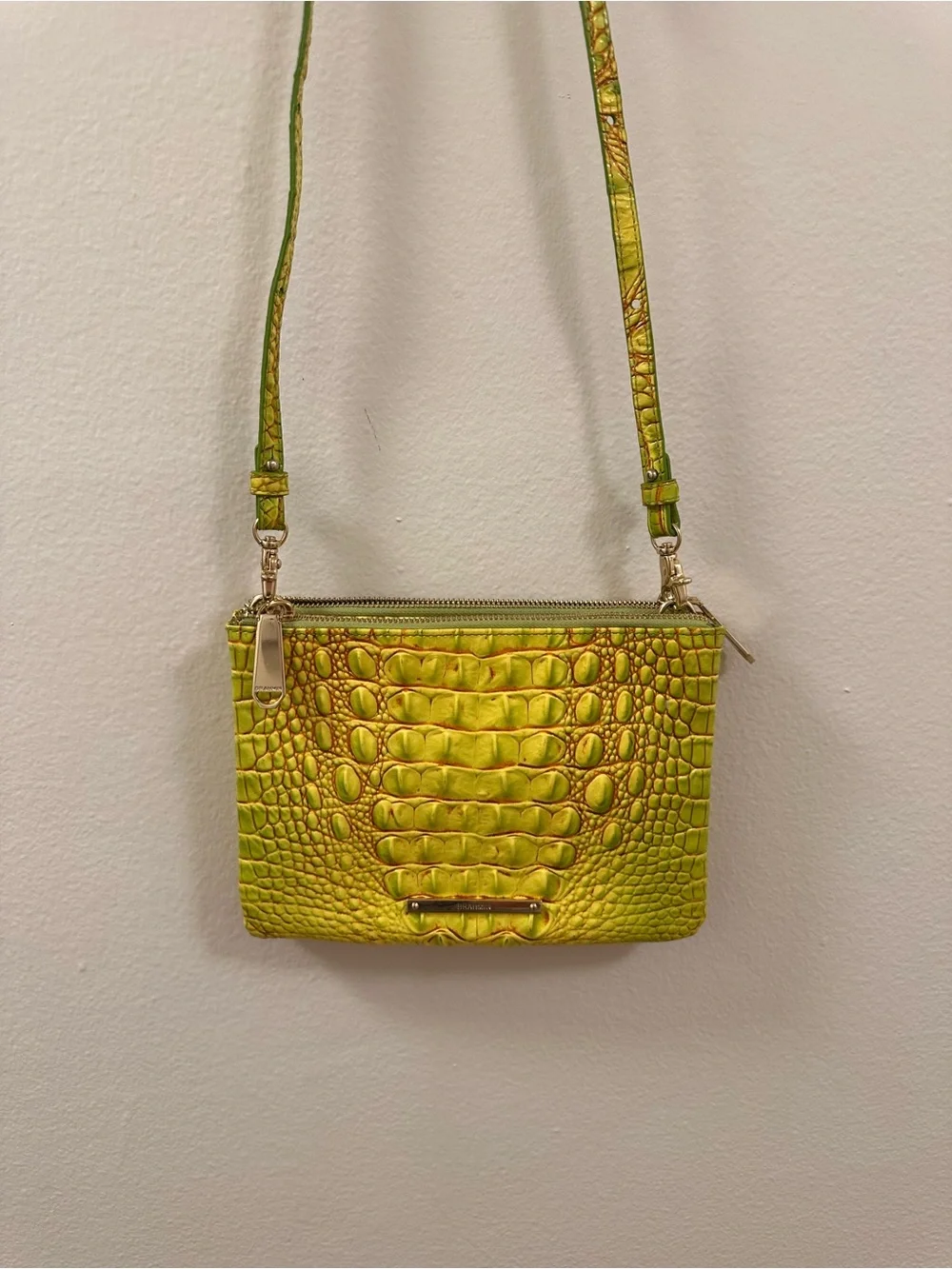 Brahmin Chartreuse Croc-Embossed Crossbody Bag
